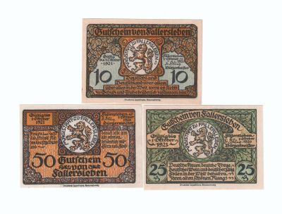 Нотгельды 10, 25 и 50 пфеннигов Фаллерслебен (Fallersleben)