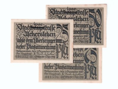 Нотгельды 25, 50 и 75 пфеннигов Aschersleben