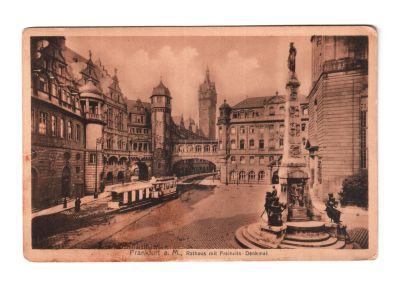 Почтовая открытка «Франкфурт-на-Майне Ратуша и памятник Freiheitsdenkmal»